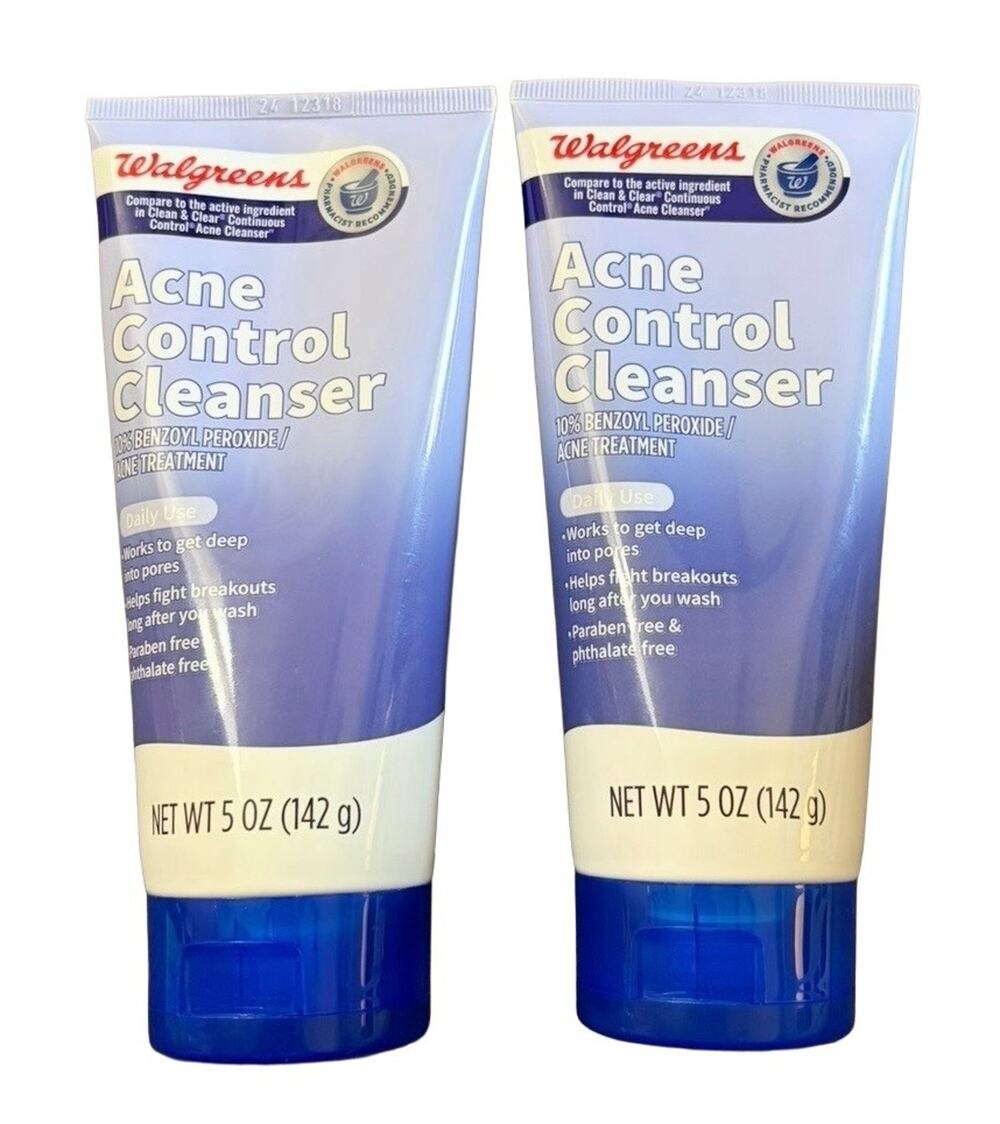 2 Walgreens Acne Control Cleanser 10% Benzoyl Peroxide 5 oz Each Exp 12/2026